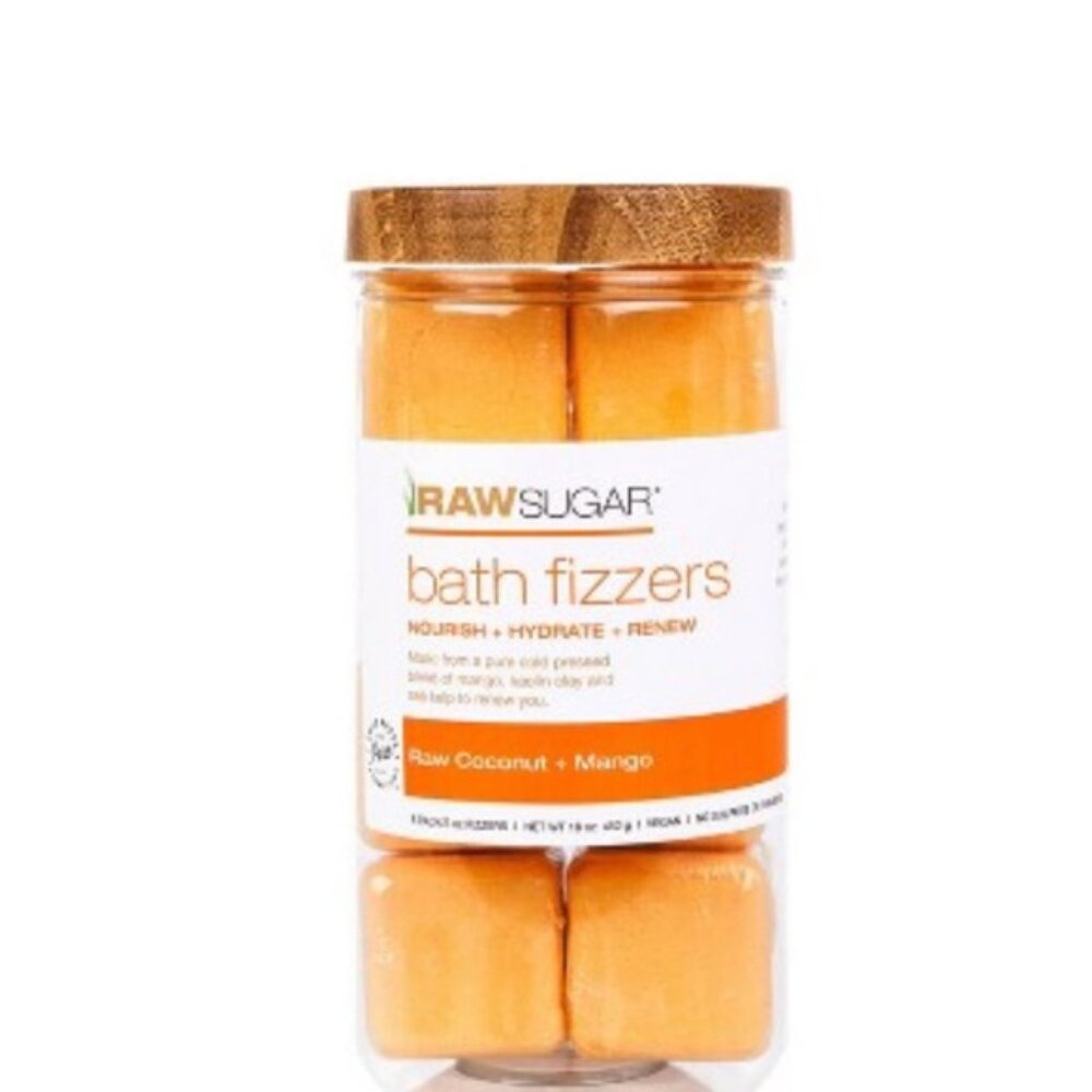 New, Sealed Raw Sugar Bath Fizzers Coconut & Mango Nourish, Hydrate, and Renew